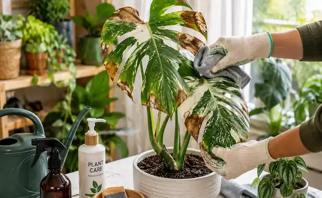 Thai Constellation Monstera brown leaves