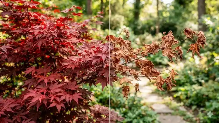 Japanese maple leaves turning brown