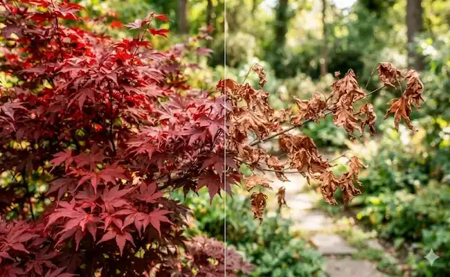 Japanese maple leaves turning brown