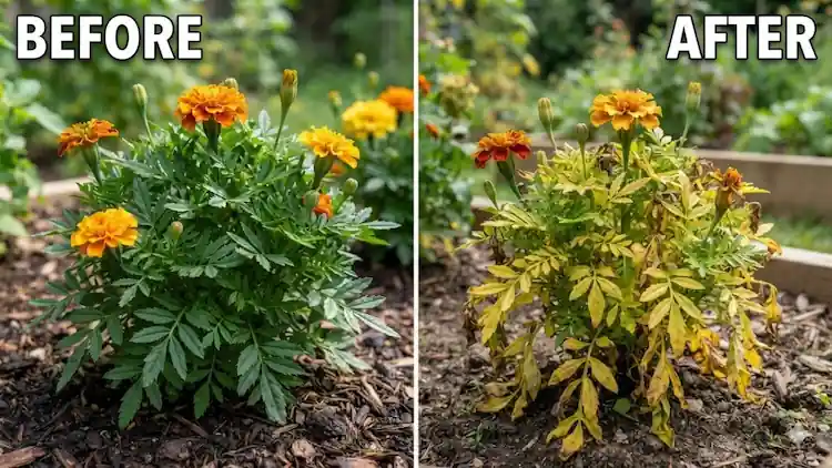 why are my marigold leaves turning yellow